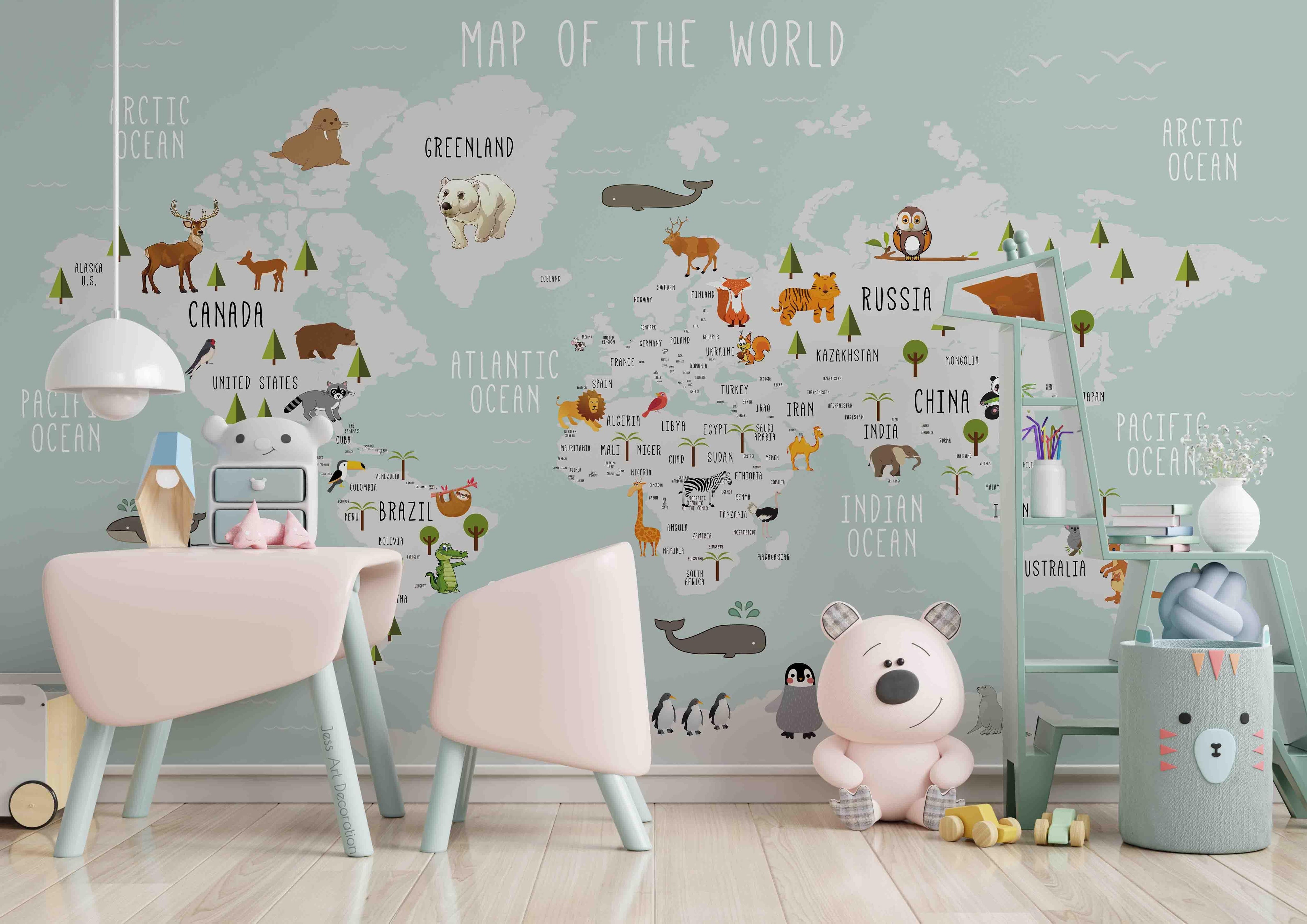 3D Cartoon World Map Wall Mural Wallpaper sww 90- Jess Art Decoration