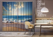 3D Landscape Blue Ocean Beach Golden Skyline Curtains and Drapes GD 4819- Jess Art Decoration
