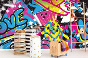 3D Colourful Graffiti Art Blue Letter Wall Mural Wallpaper ZY D39- Jess Art Decoration