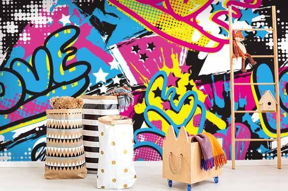 3D Colourful Graffiti Art Blue Letter Wall Mural Wallpaper ZY D39- Jess Art Decoration