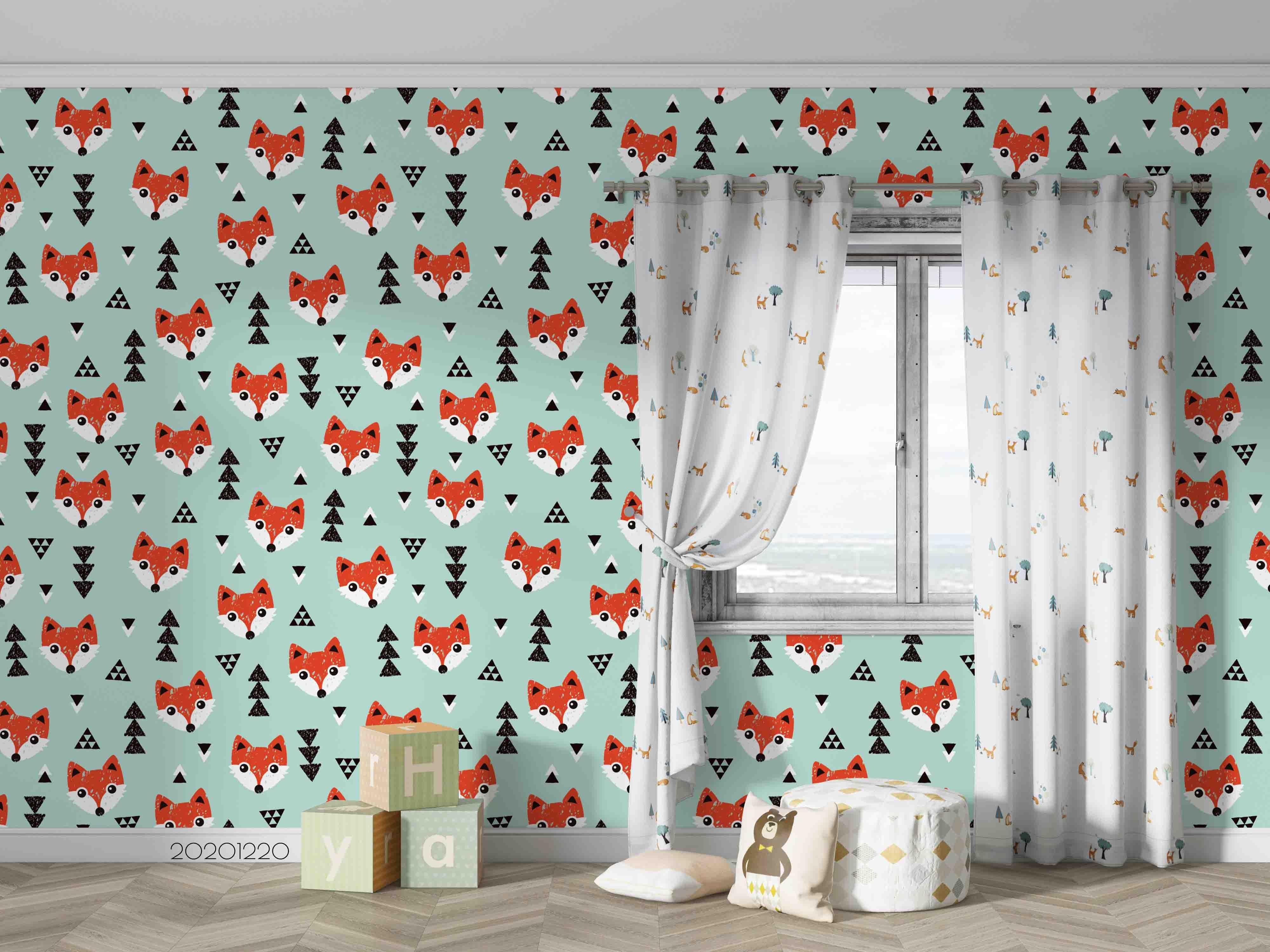 3D Hand Drawn Animal Fox Pine Wall Mural Wallpaper LQH 58- Jess Art Decoration