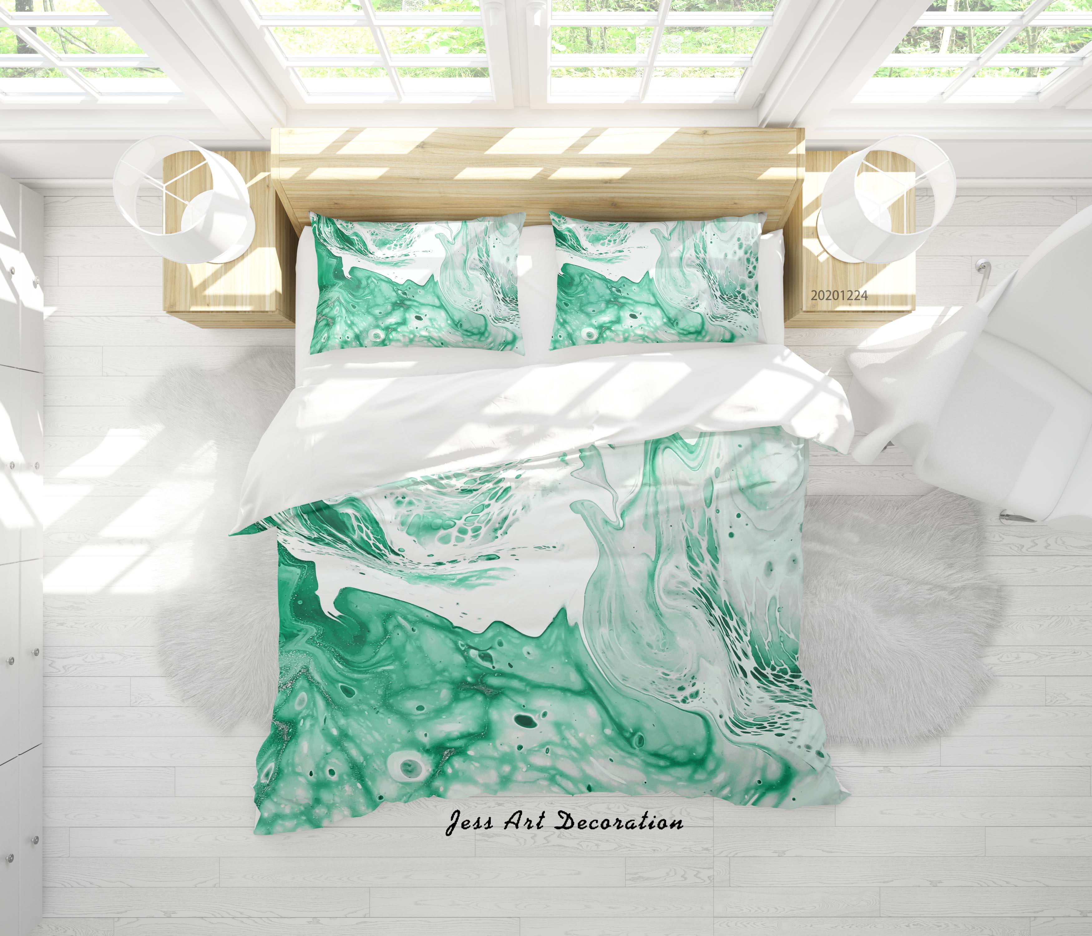 3D Watercolor Green Marble Texture Quilt Cover Set Bedding Set Duvet Cover Pillowcases 165 LQH- Jess Art Decoration