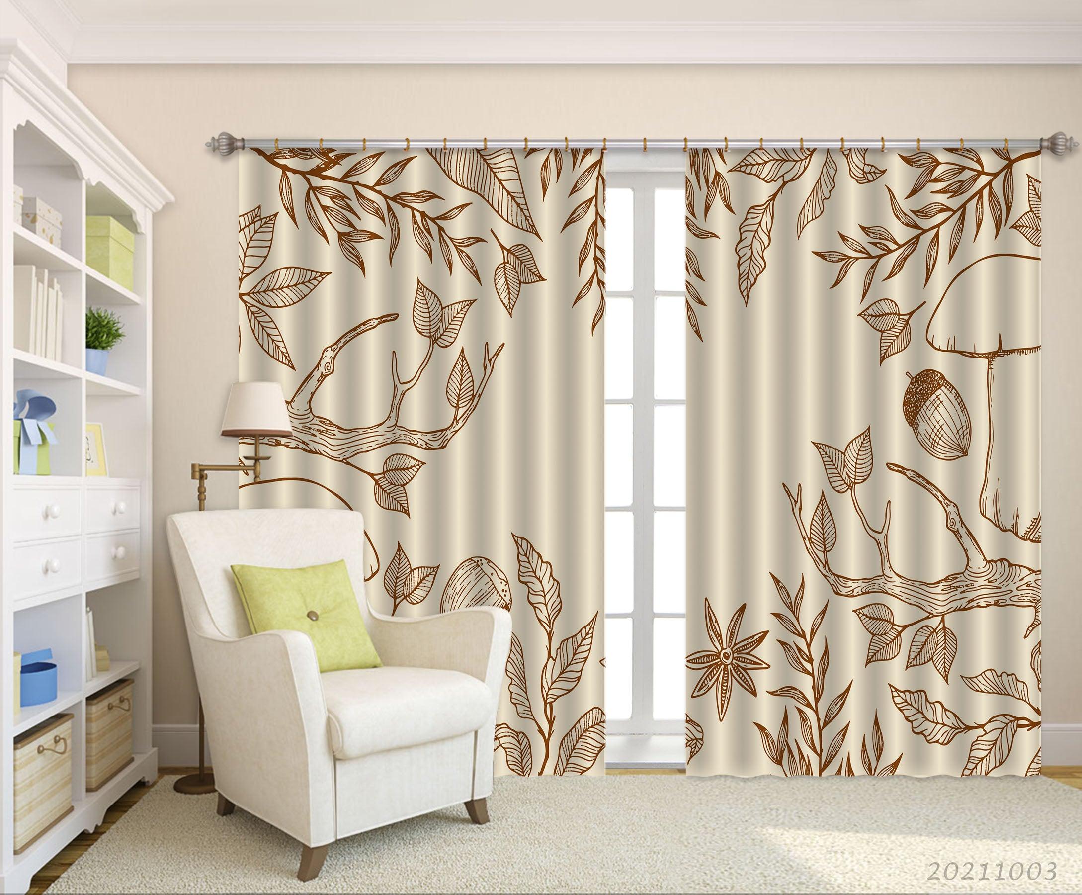 3D Retro Branch Leaf Nut Curtains and Drapes LQH 154- Jess Art Decoration
