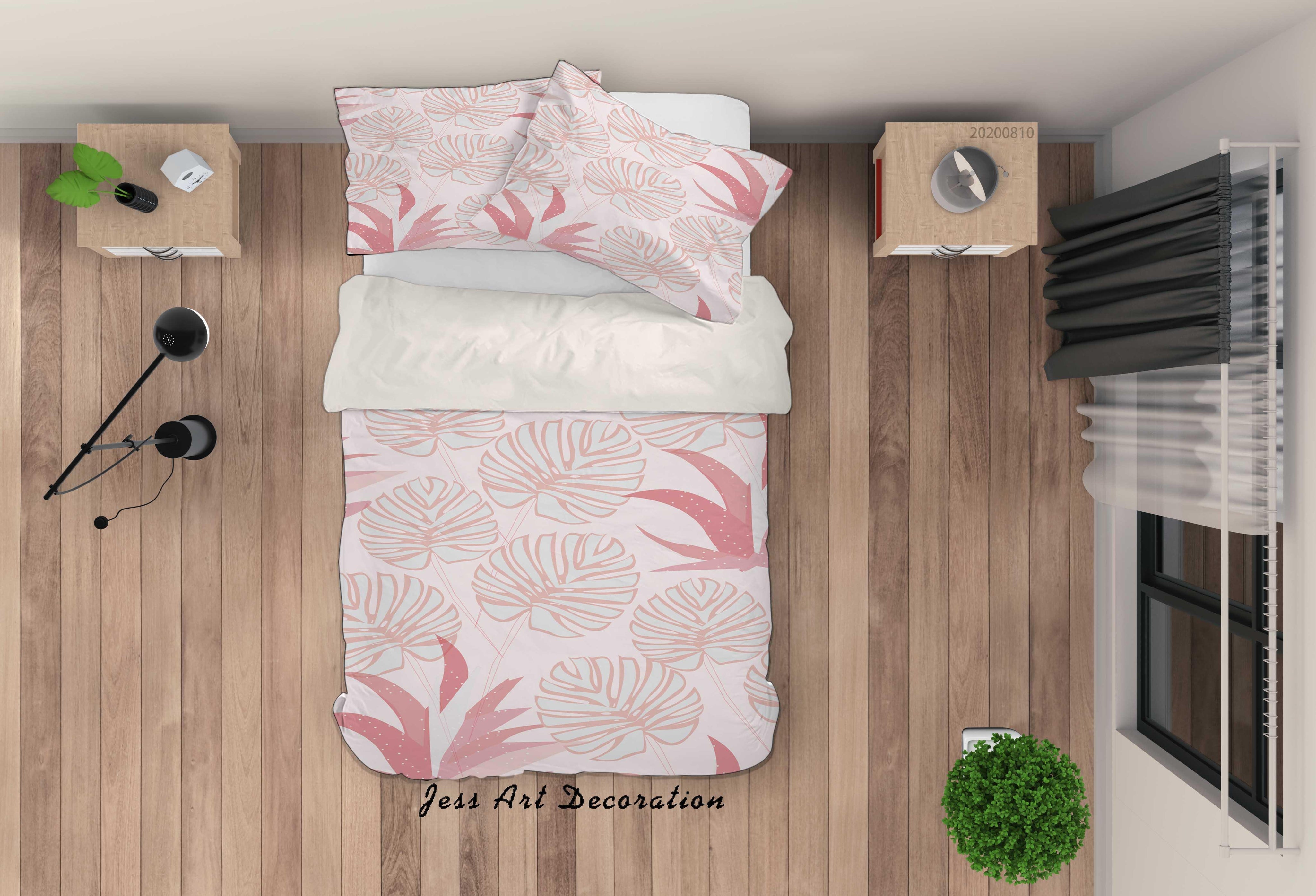 3D Pink Leaves Plant Quilt Cover Set Bedding Set Duvet Cover Pillowcases LXL- Jess Art Decoration
