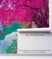 3D Wooden Walkway Forest Blossom River Wall Mural Wallpaper 90- Jess Art Decoration