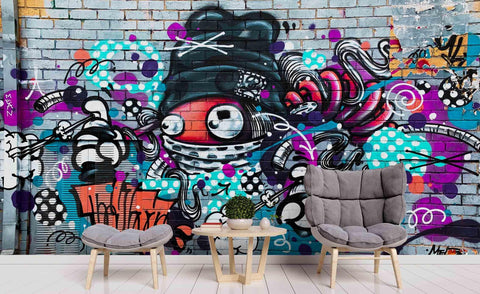 3D Colourful Abstract Graffiti Art Monster Wall Mural Wallpaper ZY D83- Jess Art Decoration