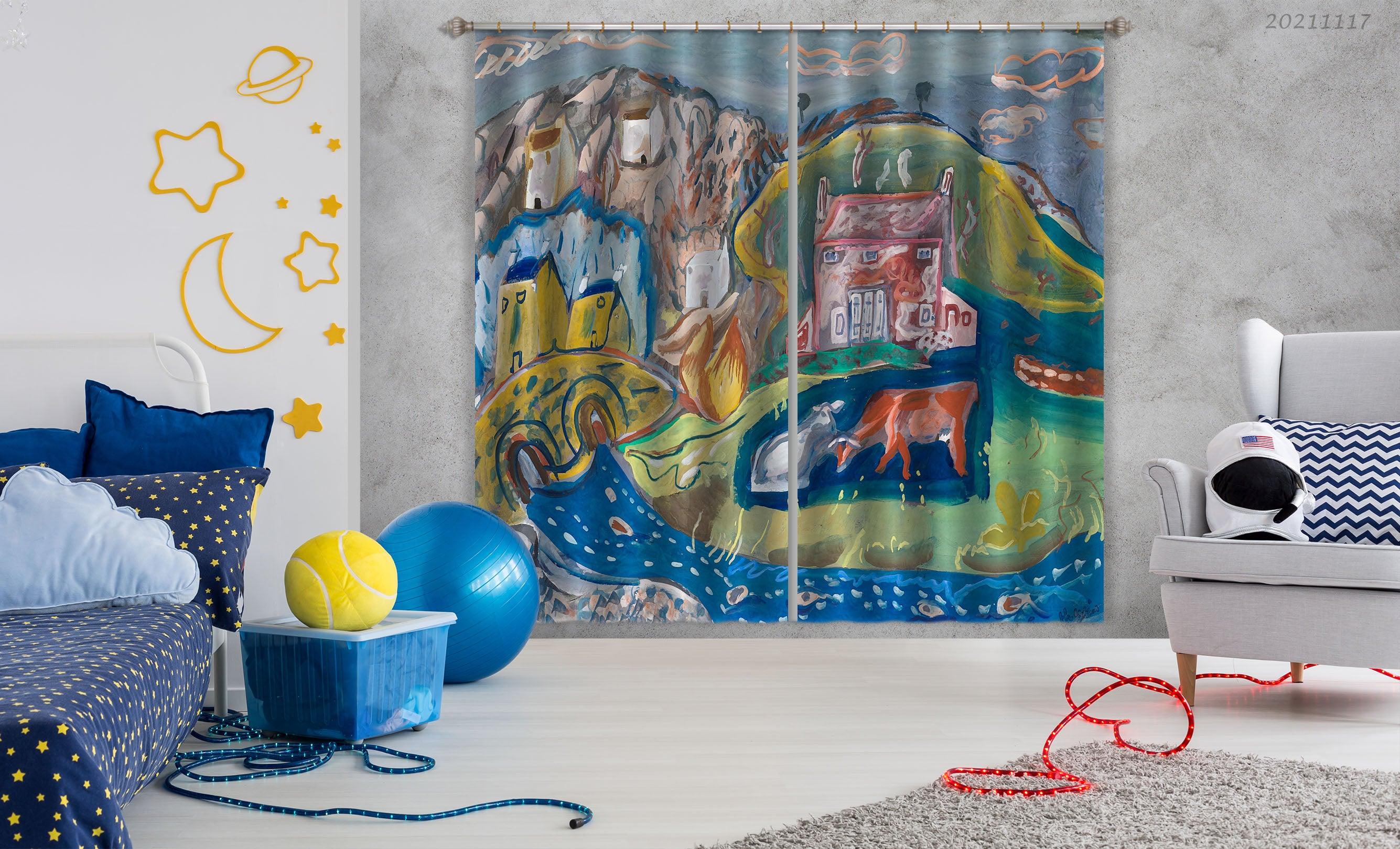 3D Landscape Oil Painting Curtains and Drapes LQH 35- Jess Art Decoration