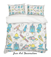 3D Cartoon Rocket Astronaut Quilt Cover Set Bedding Set Pillowcases 30- Jess Art Decoration