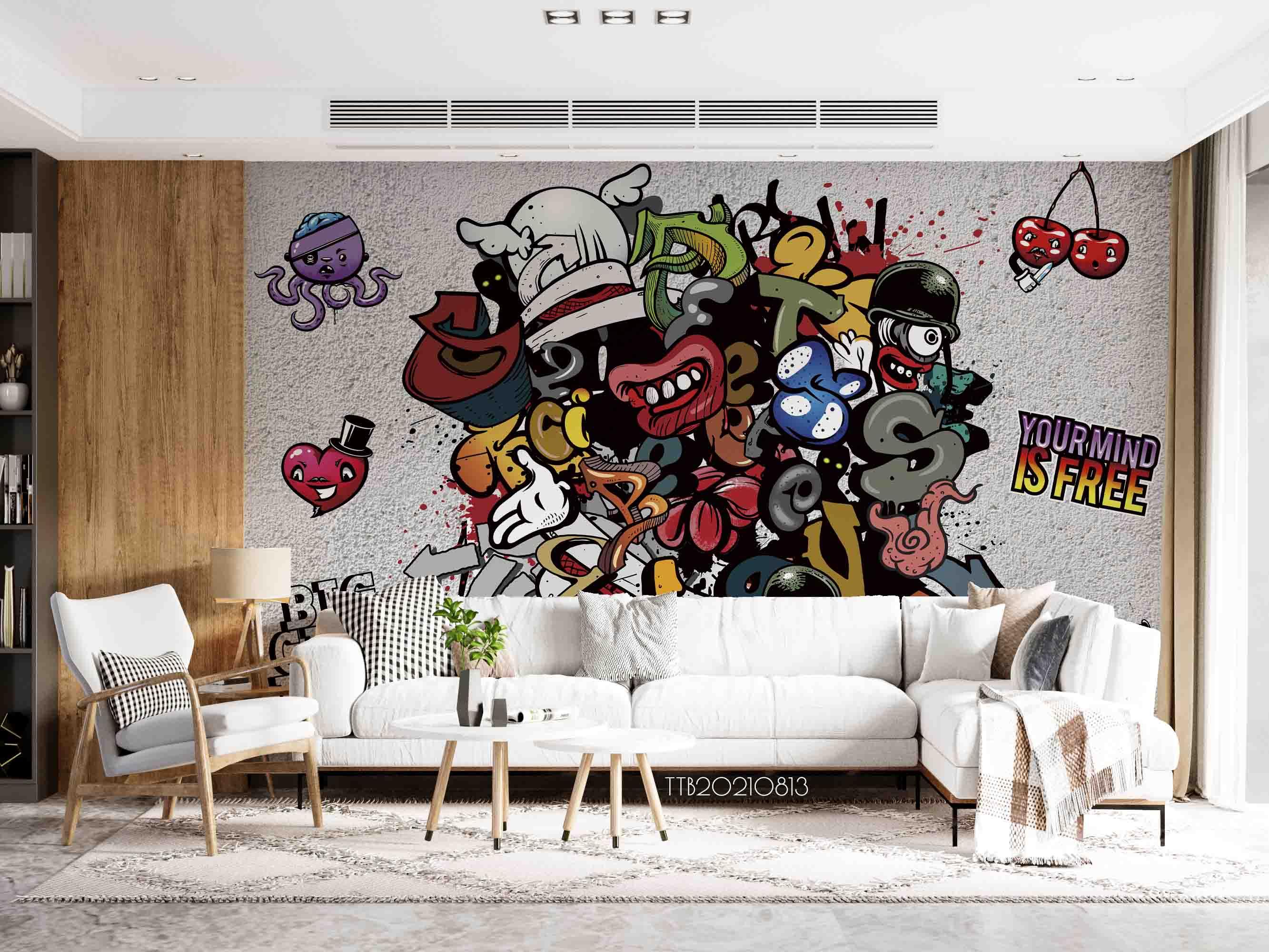 3D Graffiti  Abstract Cartoon Wall Mural WallpaperSWW5124- Jess Art Decoration