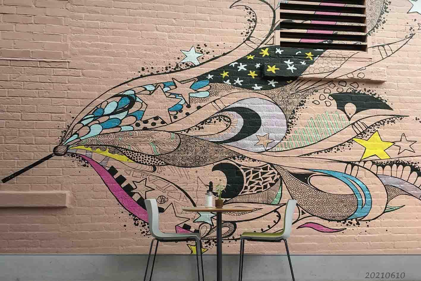 3D Abstract Hand-painted Stick Figure Brick Wall Mural Wallpaper SWW1828- Jess Art Decoration