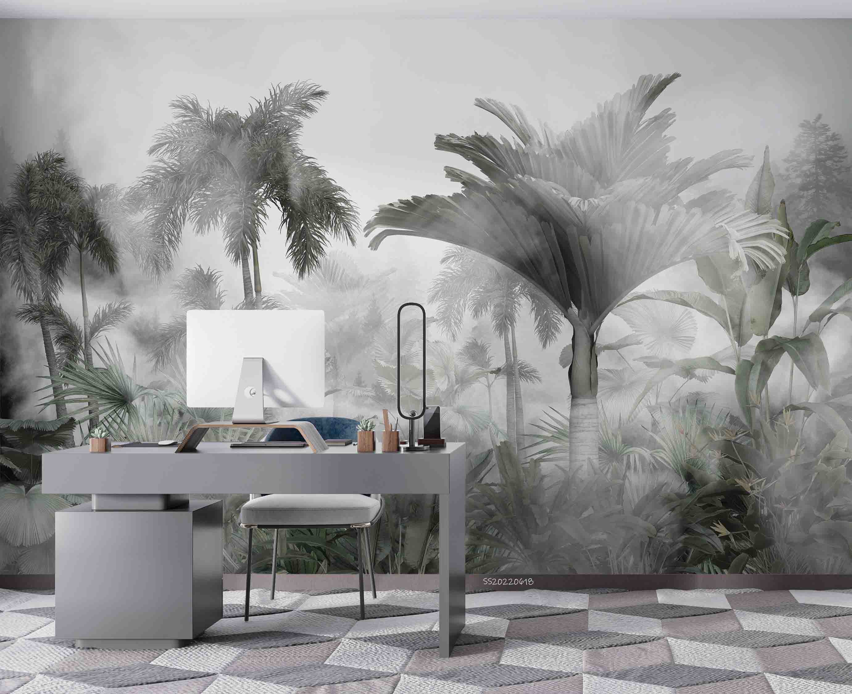 3D Tropical Plant Palm Tree Leaf Misty Wall Mural Wallpaper GD 857- Jess Art Decoration