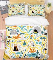 3D Cartoon Hand Drawn Colorful Dinosaur Plant Illustration Animal Quilt Cover Set Bedding Set Duvet Cover Pillowcases LXL- Jess Art Decoration