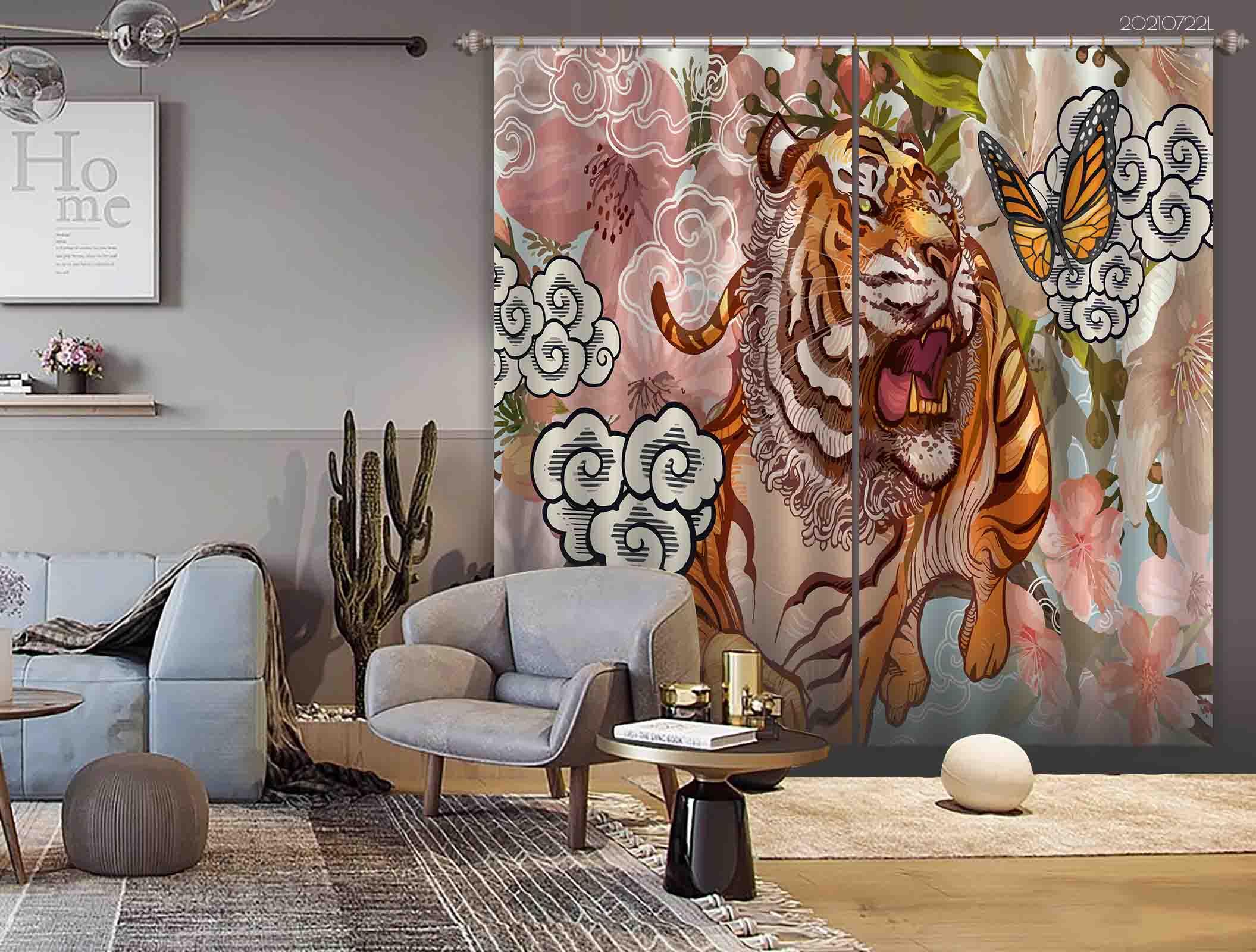 3D Hand Drawn Animal Tiger Butterfly Curtains and Drapes LQH 161- Jess Art Decoration