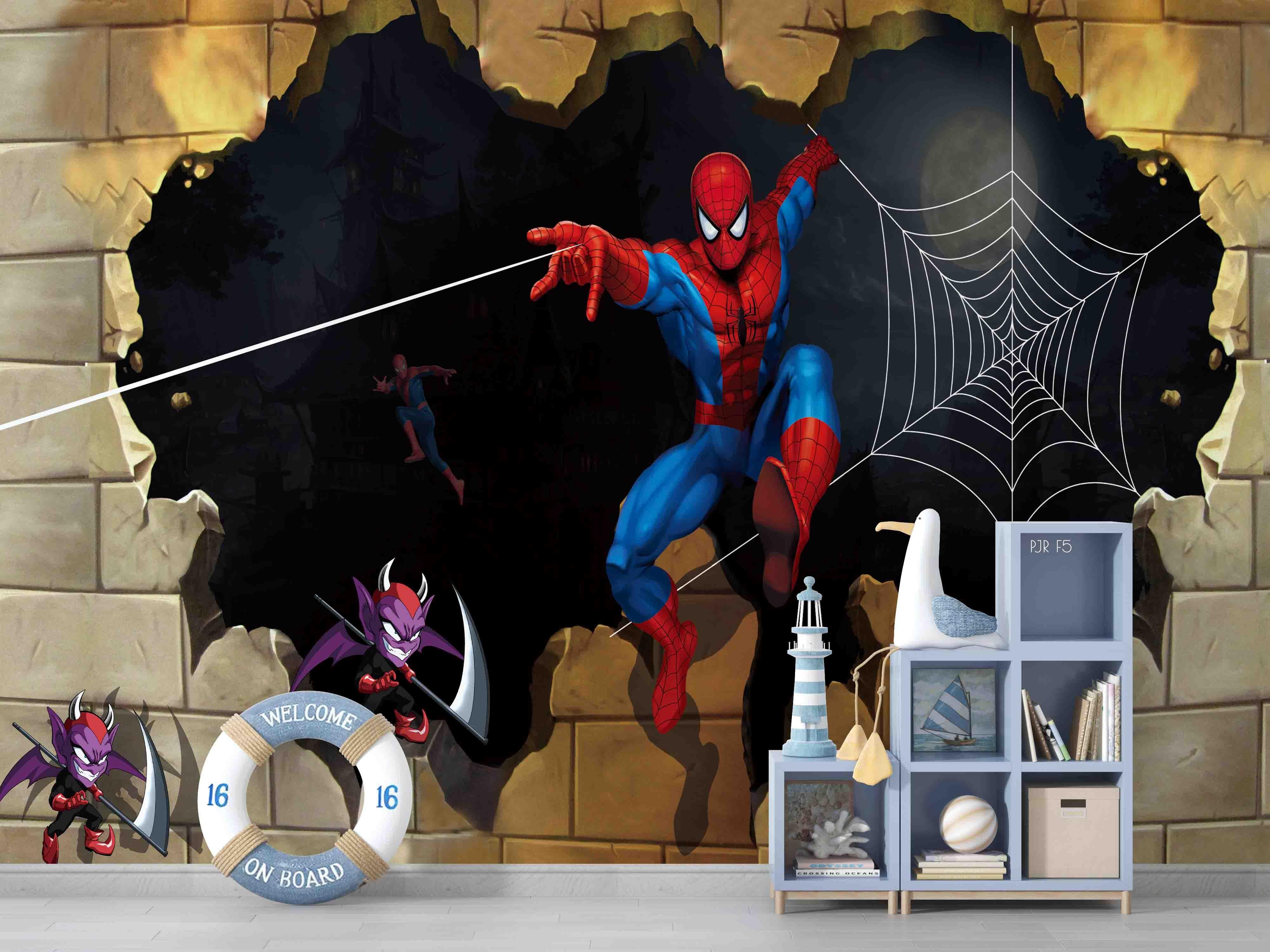 3D Spider Web Superhero spider web superhero mural wall mural wallpaper for kids room