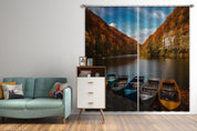 3D Autumn Golden Mountain Forest River Boat Curtains and Drapes GD 465- Jess Art Decoration