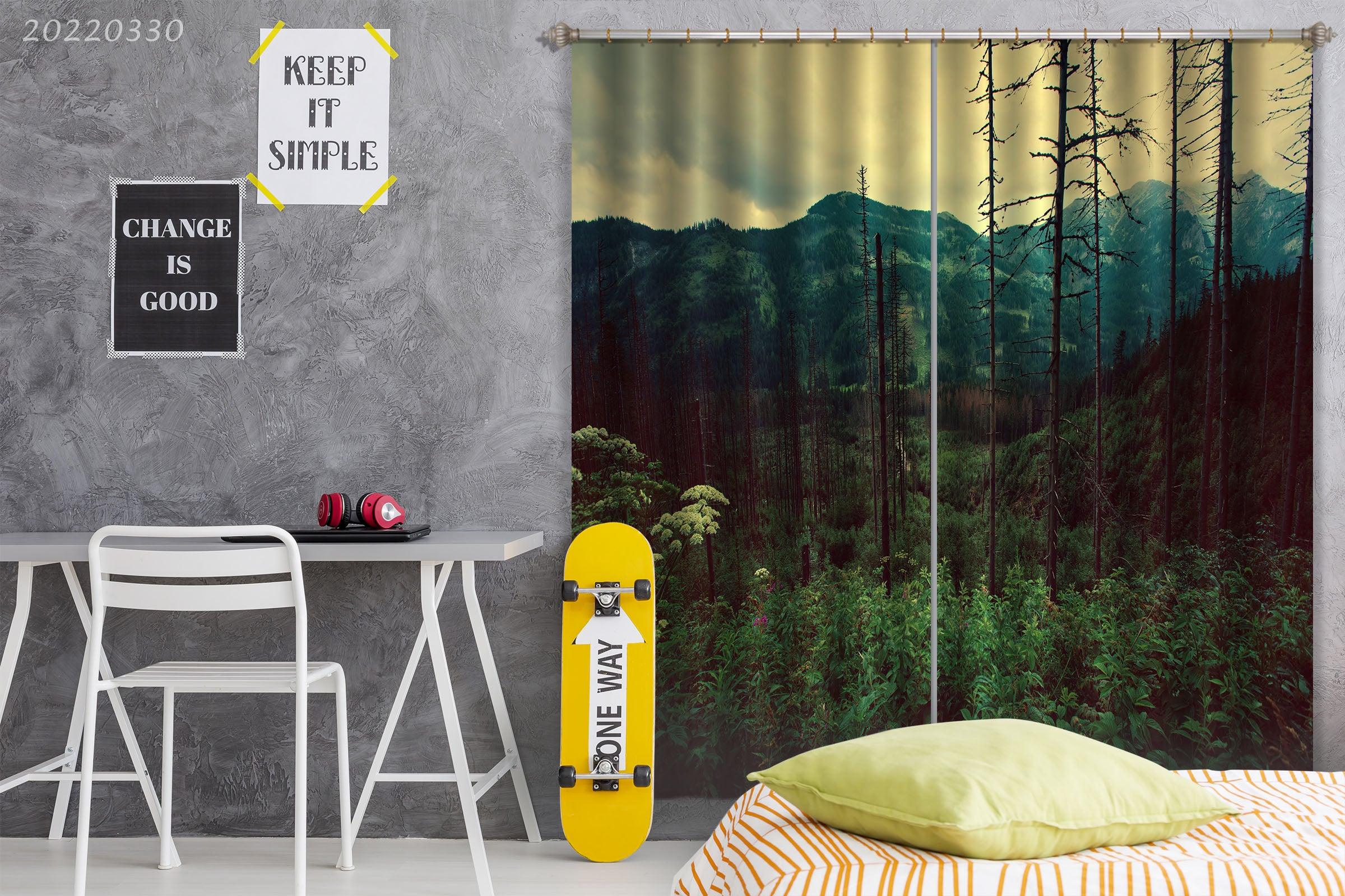 3D Landscape Mountain Forest Green Plant Curtains and Drapes GD 3675- Jess Art Decoration