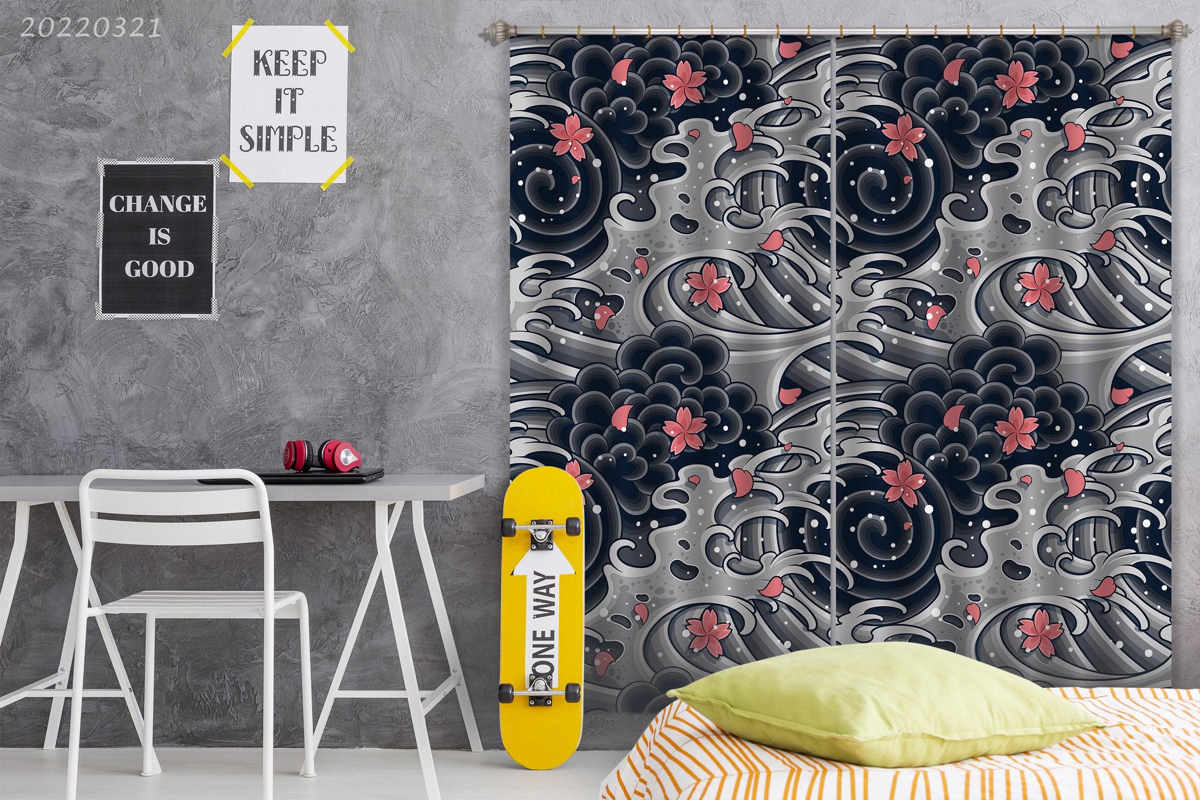 3D Abstract Wave Floral Pattern Curtains and Drapes GD 3165- Jess Art Decoration
