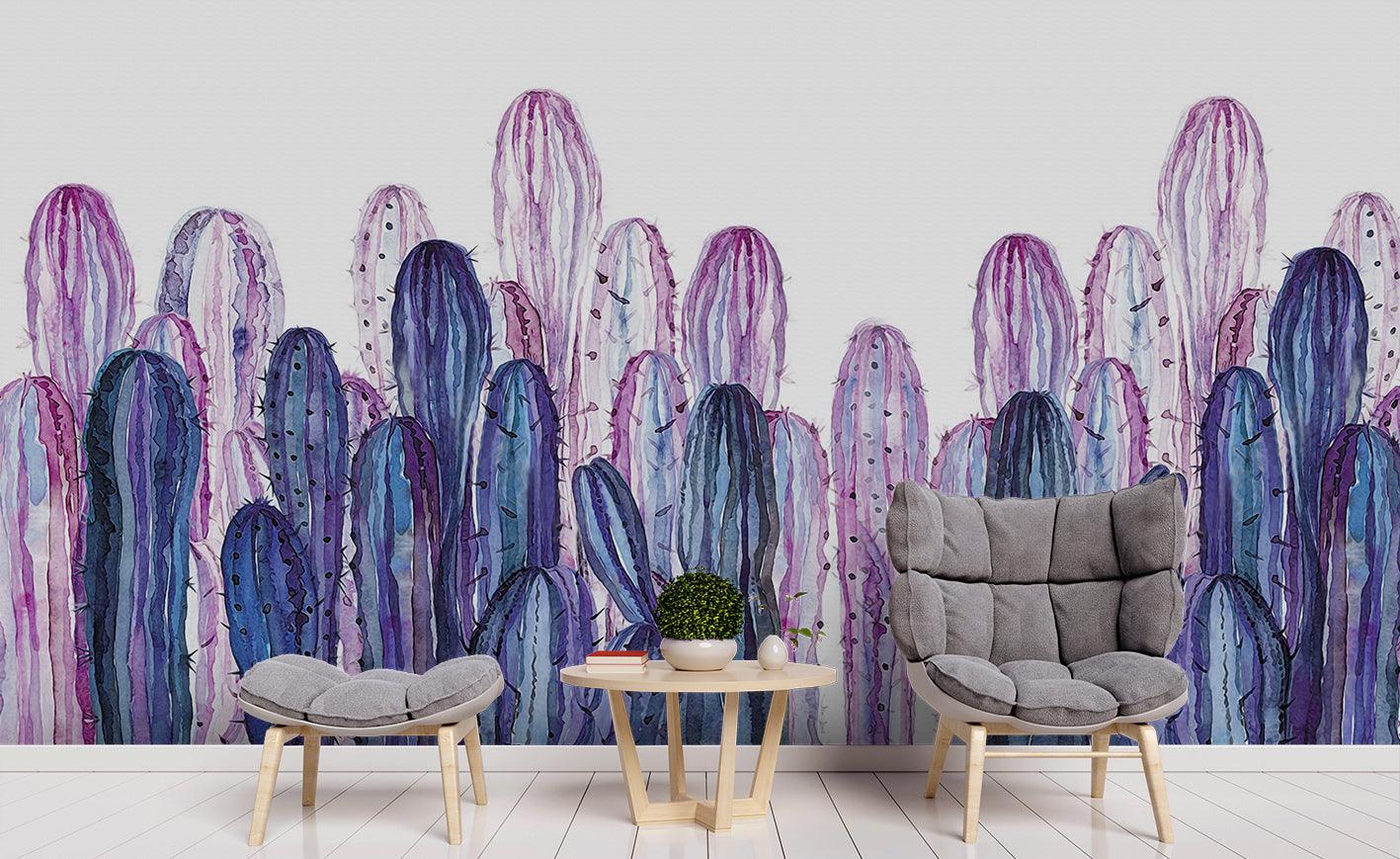 3D Watercolor Purple Cactus Wall Mural Wallpaper 53- Jess Art Decoration