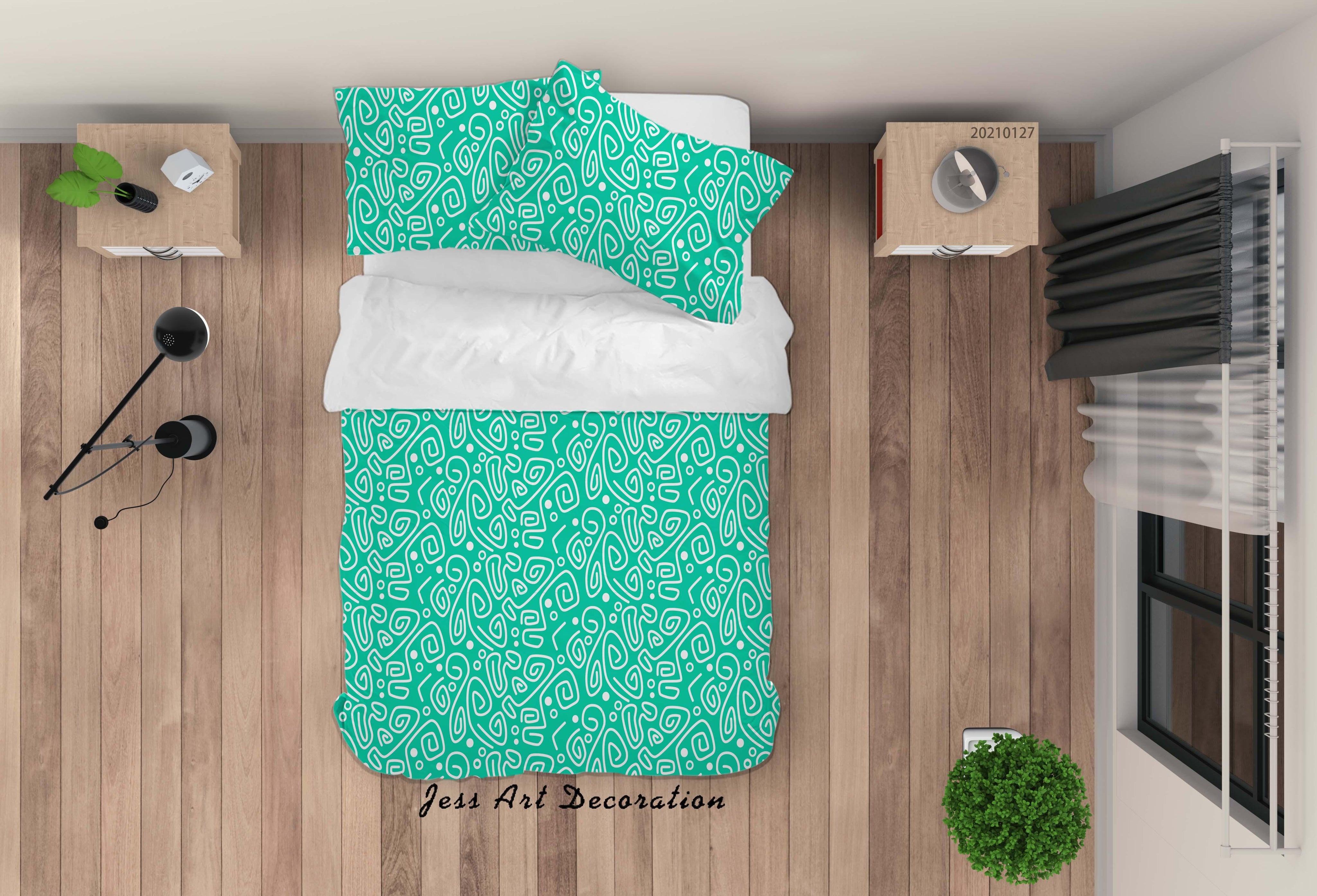 3D Abstract Green Geometry Line Quilt Cover Set Bedding Set Duvet Cover Pillowcases 177- Jess Art Decoration