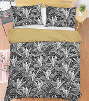 3D Hand Drawn Grey Leaf Quilt Cover Set Bedding Set Duvet Cover Pillowcases 70- Jess Art Decoration