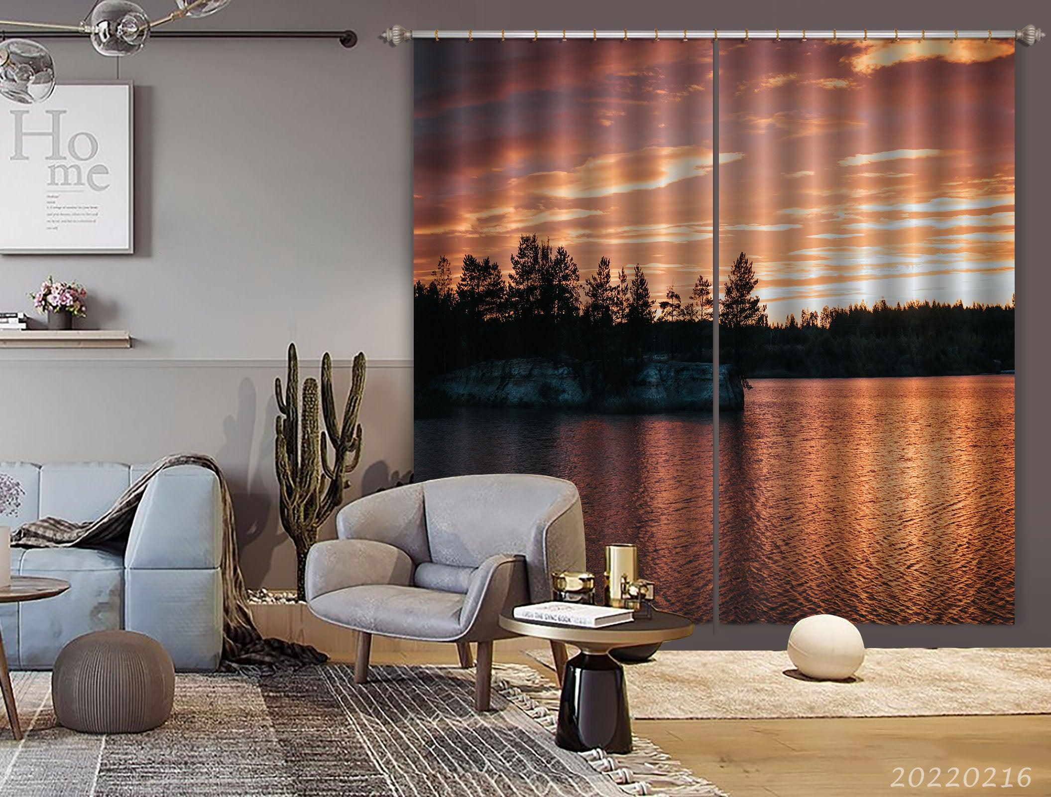 3D Woods Water Surface Golden Sunbeam Cloud Curtains and Drapes GD 2008- Jess Art Decoration