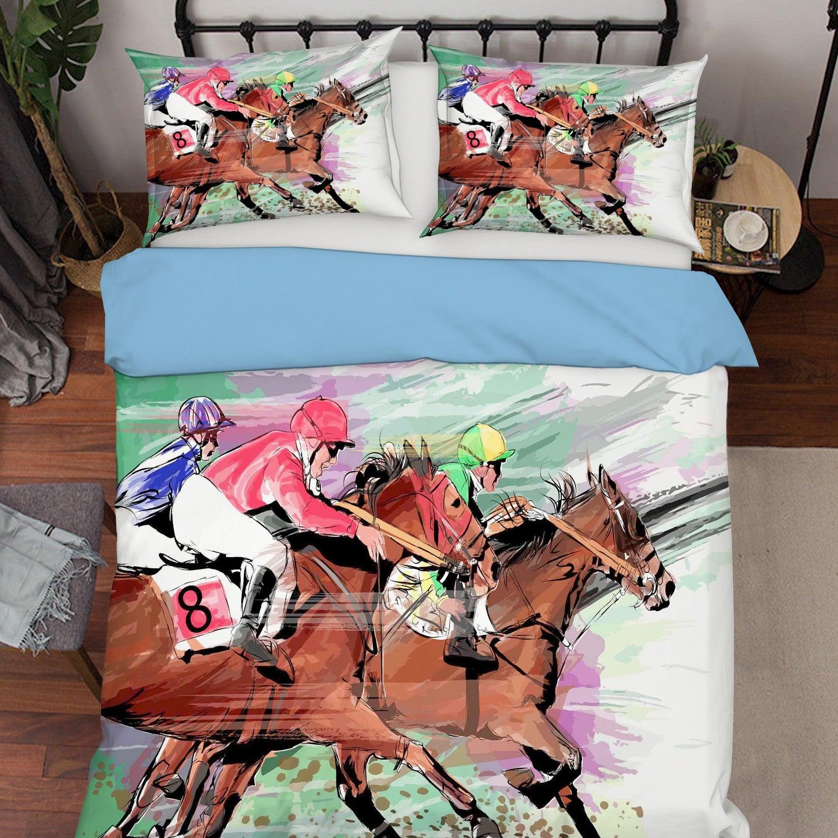 3D Horse Racing Sports Quilt Cover Set Bedding Set Pillowcases  174- Jess Art Decoration