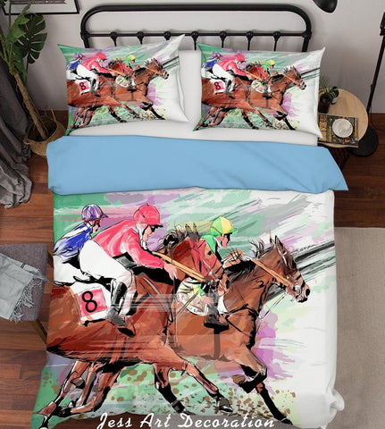 3D Horse Racing Sports Quilt Cover Set Bedding Set Pillowcases  174- Jess Art Decoration