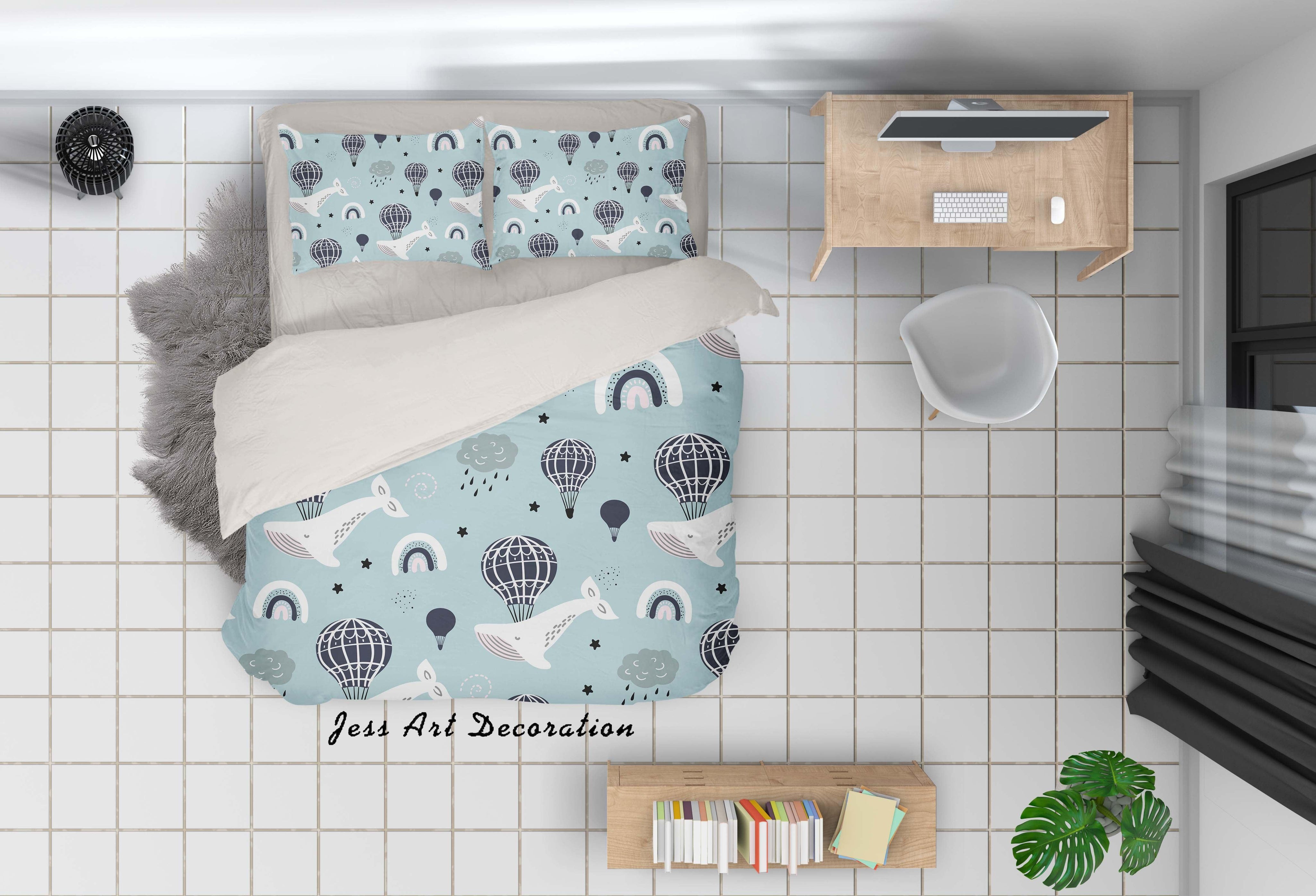 3D Whale Hot Air Balloon Pattern Quilt Cover Set Bedding Set Duvet Cover Pillowcases WJ 6843- Jess Art Decoration