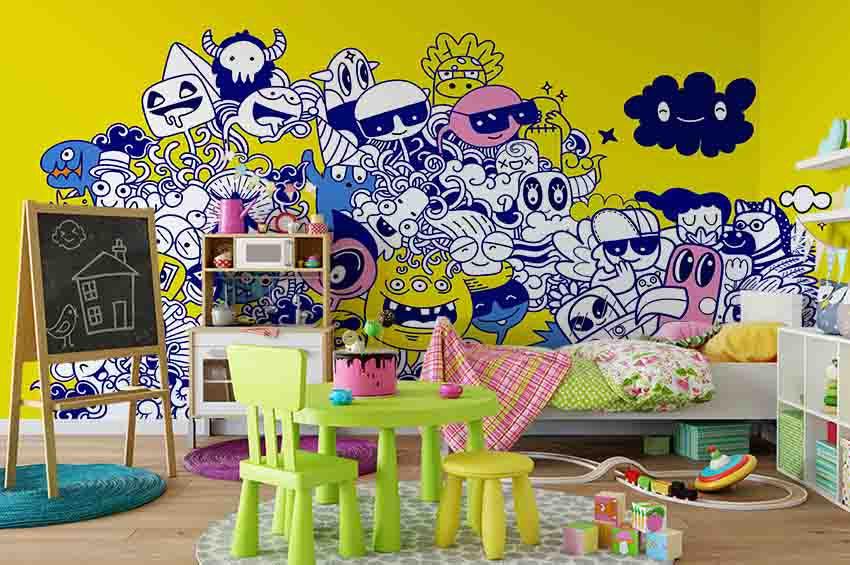 3D Yellow Cartoon Graffiti Wall Mural Wallpaper SF60- Jess Art Decoration