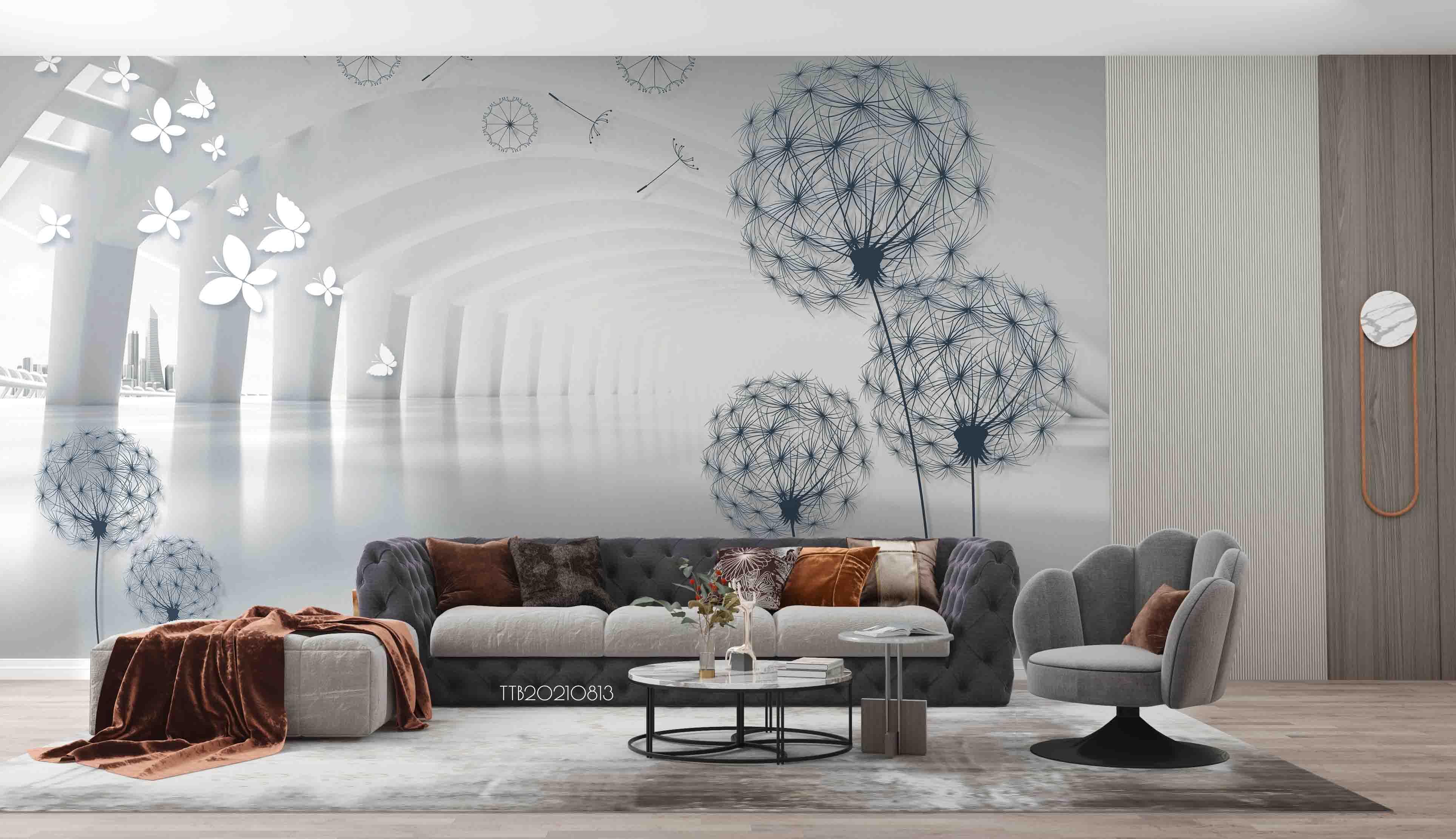 3D Hand-painted Dandelion Butterfly Wall Mural Wallpaper SWW5114- Jess Art Decoration