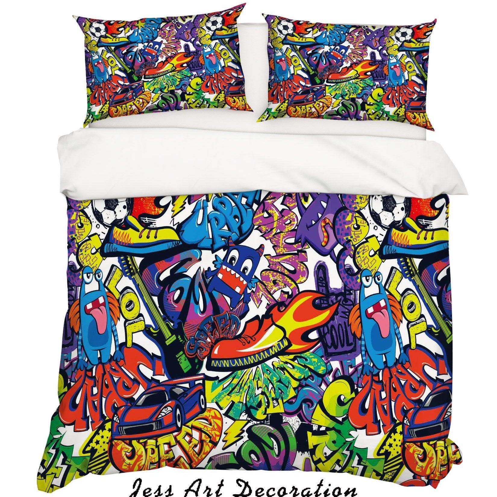 3D Graffiti Colorful Monster Quilt Cover Set Bedding Set Duvet Cover Pillowcases LXL- Jess Art Decoration