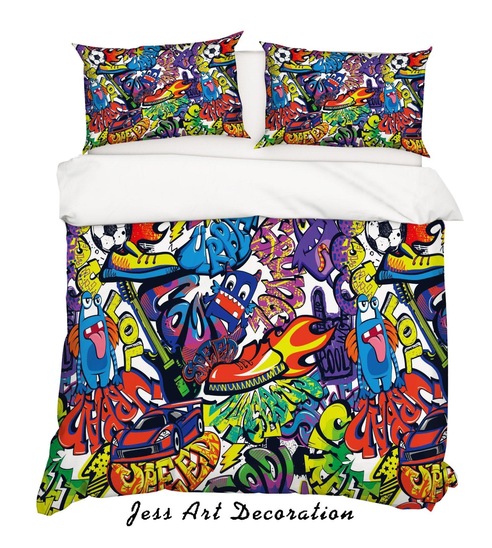 3D Graffiti Colorful Monster Quilt Cover Set Bedding Set Duvet Cover Pillowcases LXL- Jess Art Decoration