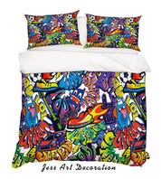 3D Graffiti Colorful Monster Quilt Cover Set Bedding Set Duvet Cover Pillowcases LXL- Jess Art Decoration