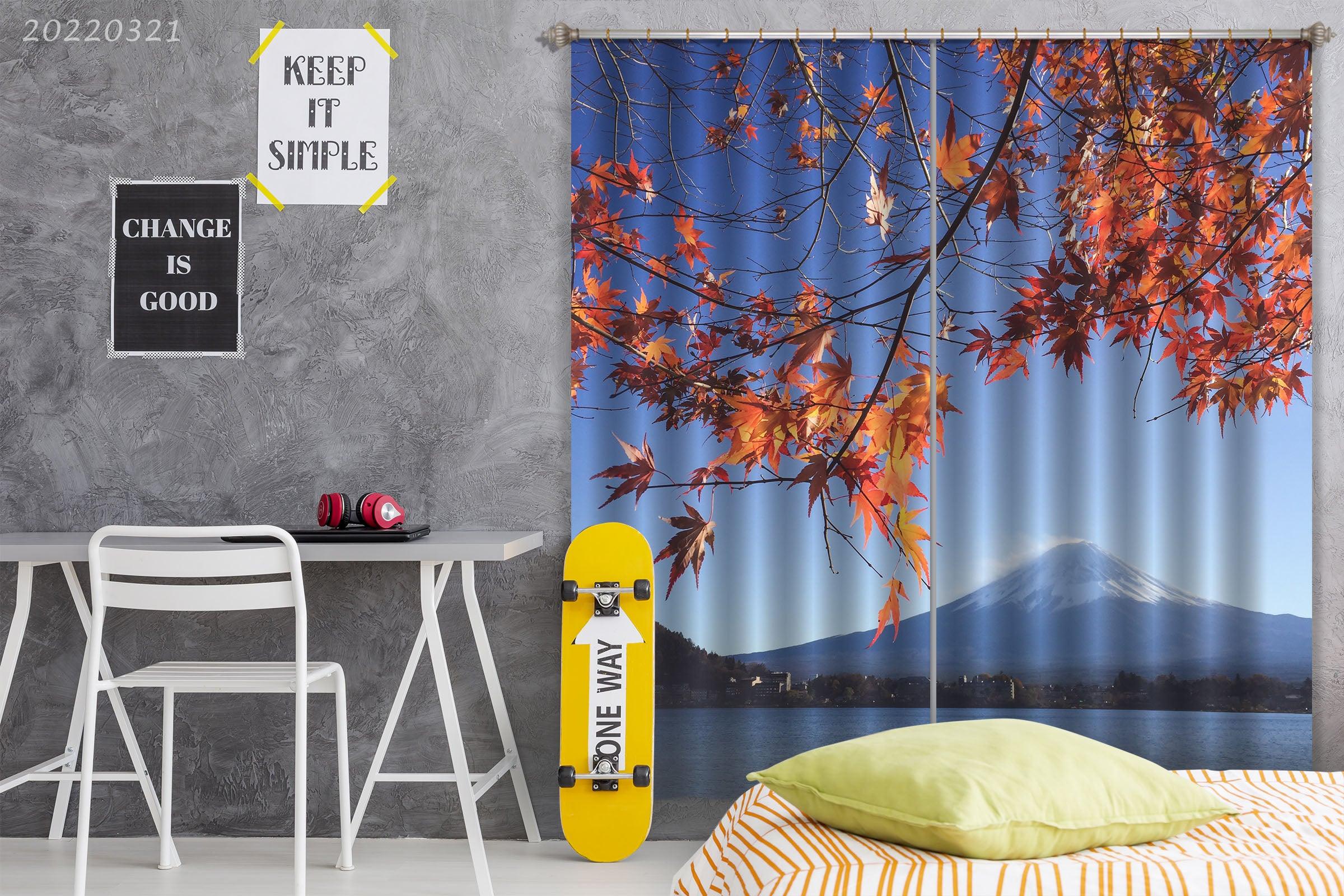 3D Mount Fuji Red Maple Leaf Sky Lake Curtains and Drapes GD 3114- Jess Art Decoration
