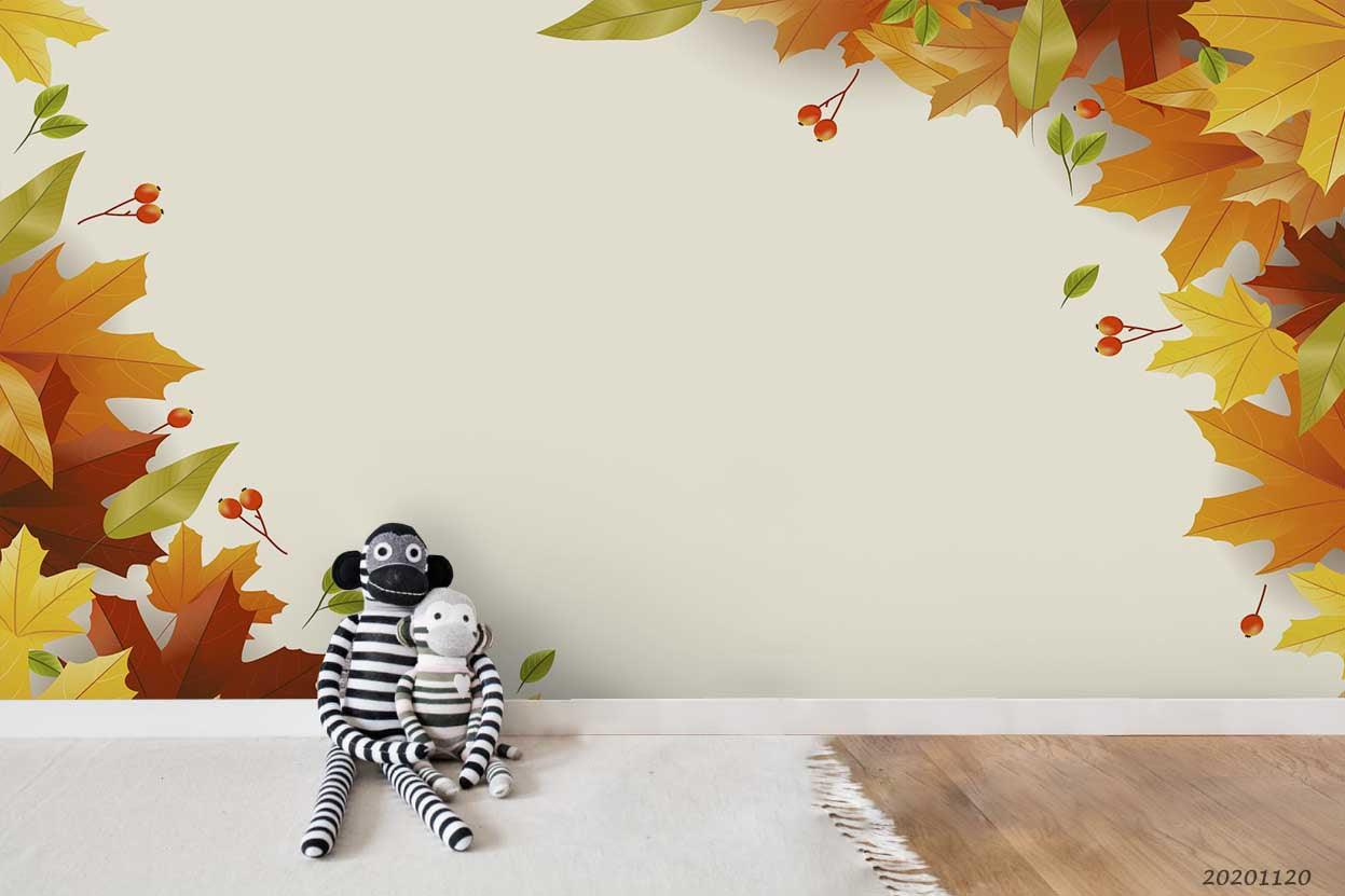 3D Embossed Fall Maple Leaves Plant Wall Mural Wallpaper LXL- Jess Art Decoration