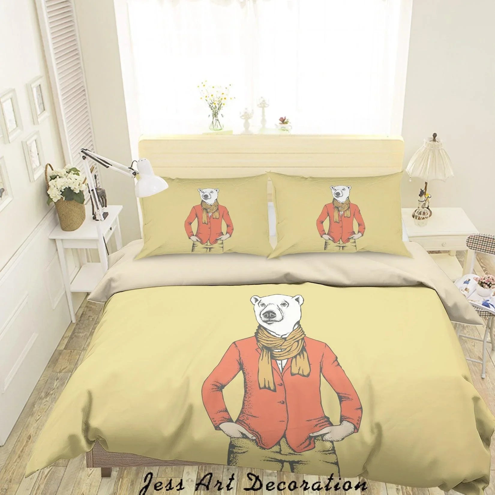 3D Cartoon Animal Bear Yellow Quilt Cover Set Bedding Set Duvet Cover Pillowcases A021 LQH- Jess Art Decoration