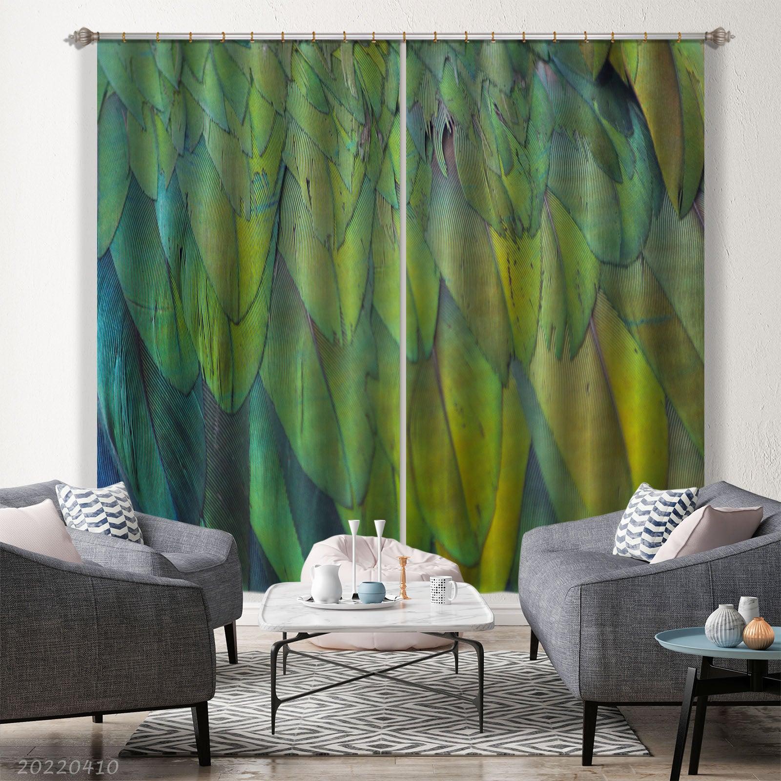 3D Abstract Animal Feather Bird Wing Green Curtains and Drapes GD 4024- Jess Art Decoration
