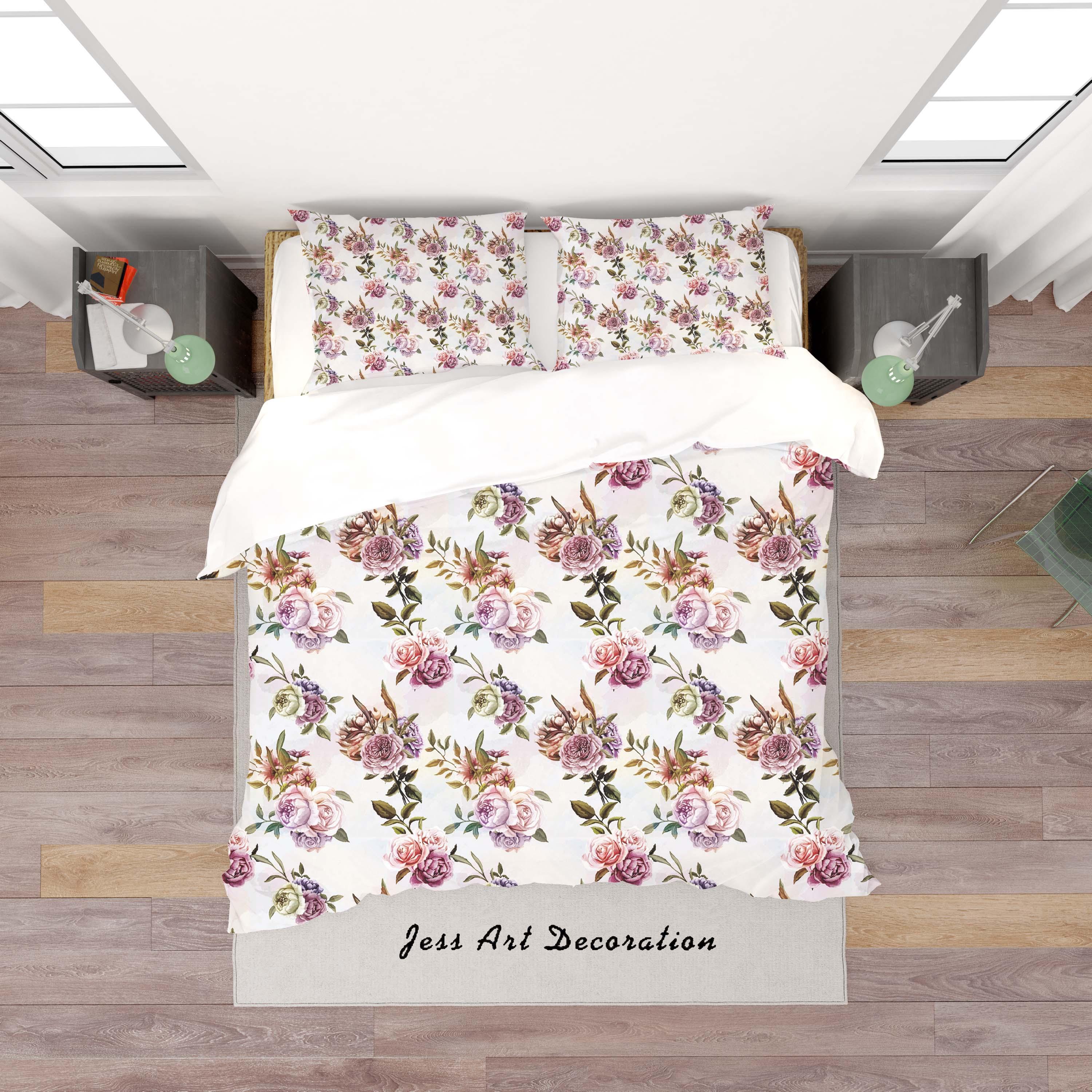 3D White Floral Quilt Cover Set Bedding Set Duvet Cover Pillowcases SF98- Jess Art Decoration