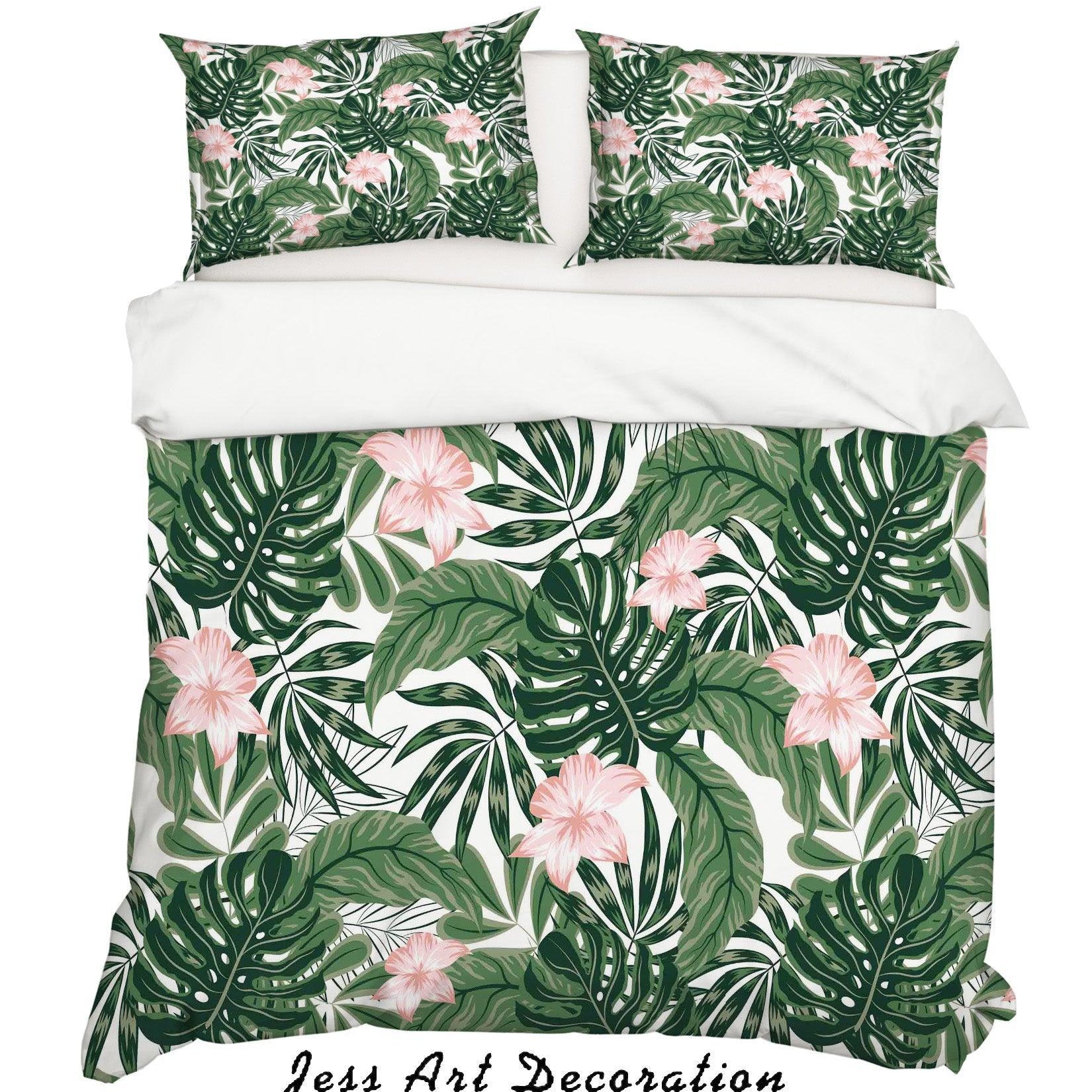 3D Tropical Green Leaves Quilt Cover Set Bedding Set Pillowcases 74- Jess Art Decoration