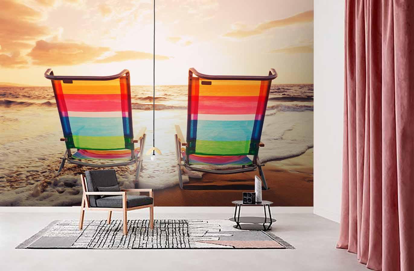 3D Beach Chair Beach Wall Mural Wallpaper  2- Jess Art Decoration