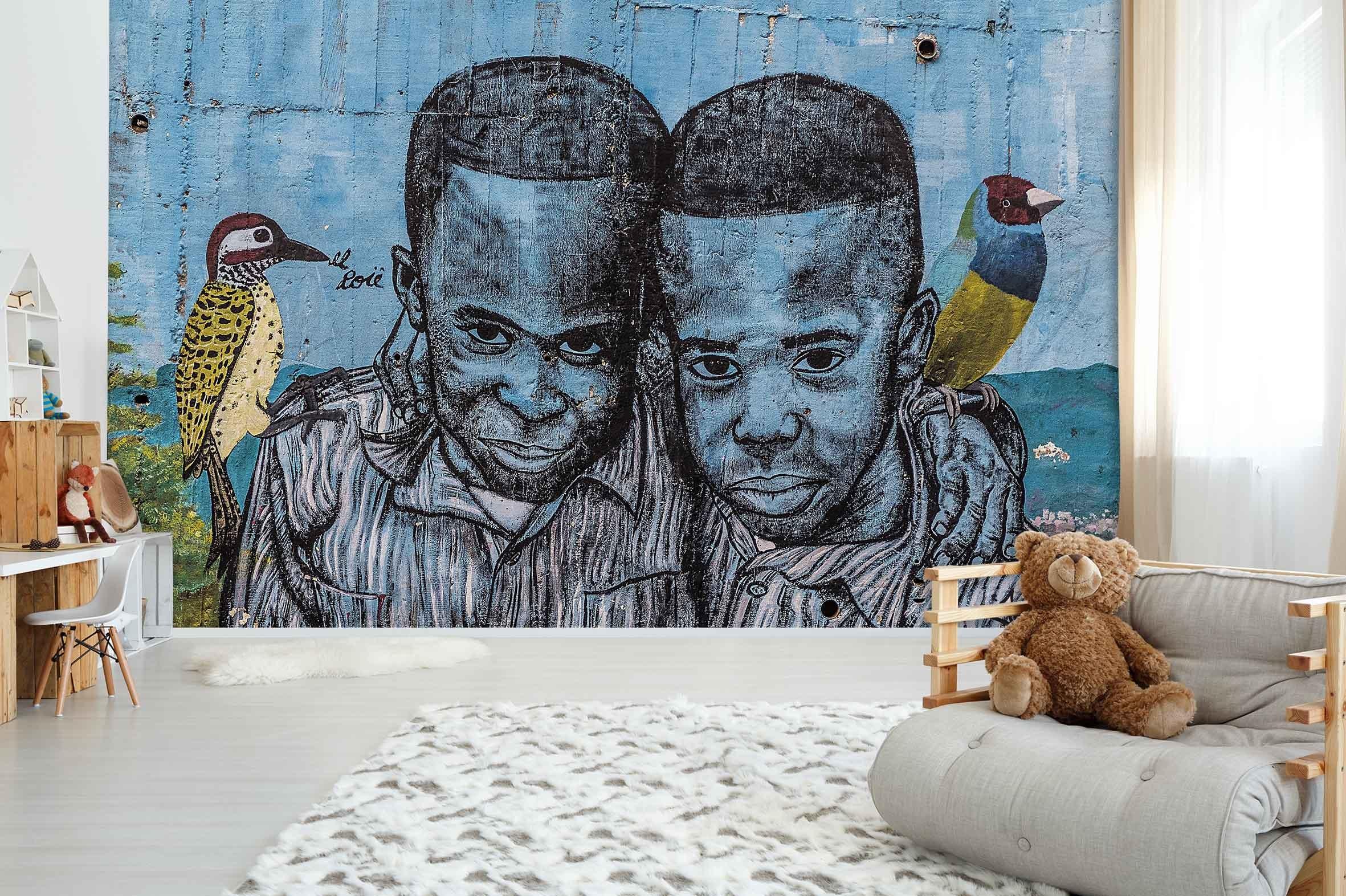 3D Retro Brother Bird Sea Graffiti Wall Mural Wallpaper 179- Jess Art Decoration