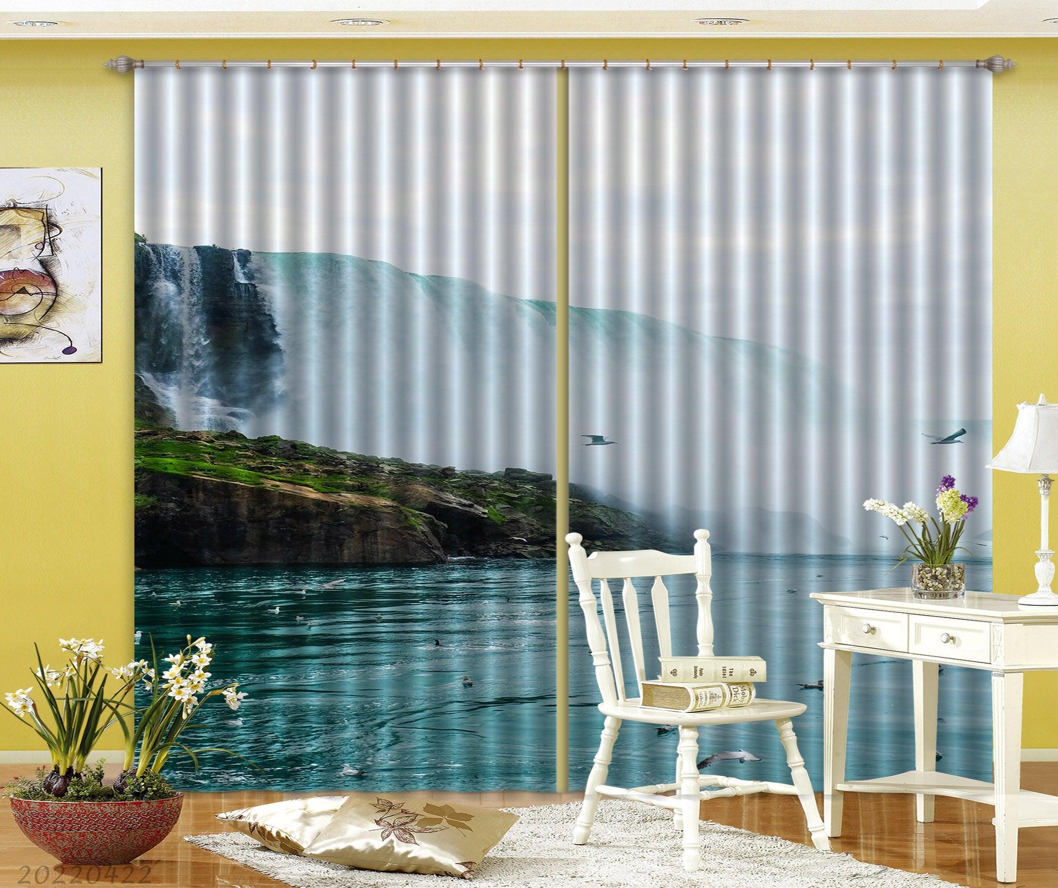 3D Landscape Mountain Waterfall River Bird Curtains and Drapes GD 4318- Jess Art Decoration