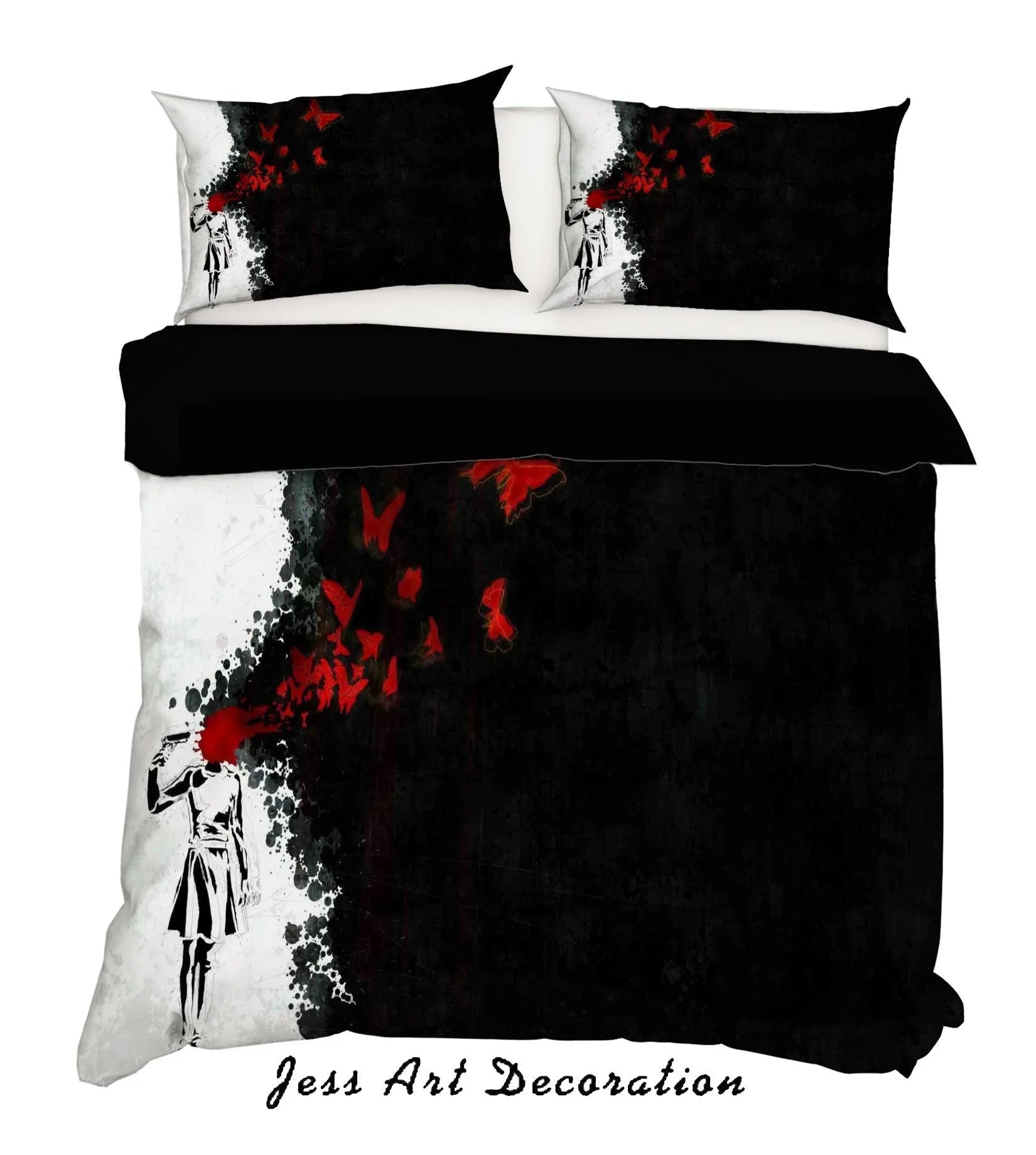 3D Banksy Mural Red Blood Butterfly Black White Quilt Cover Set Bedding Set Duvet Cover Pillowcases  ZY D121- Jess Art Decoration