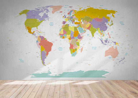 3D World Map Color Wall Mural Wallpaper LQH 172- Jess Art Decoration