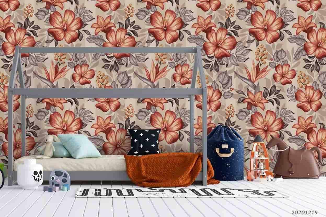 3D Hand Drawn Red Floral Wall Mural Wallpaper LQH 99- Jess Art Decoration
