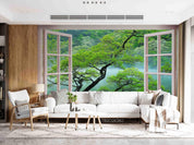 3D Window Forest Lakes Tree Wall Mural Wallpaper SWW5117- Jess Art Decoration