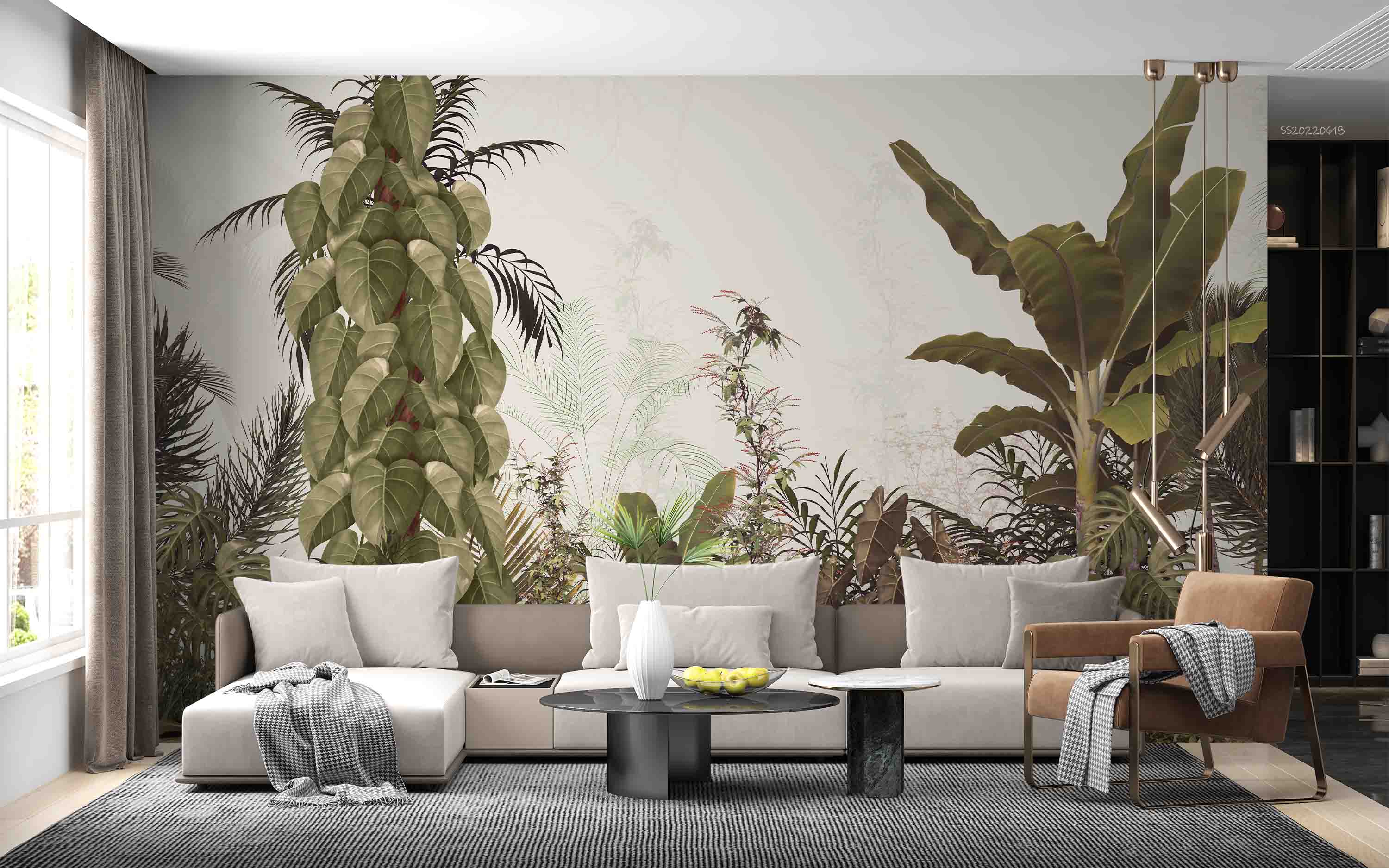 3D Vintage Tropical Plant Palm Tree Leaf Wall Mural Wallpaper GD 801- Jess Art Decoration