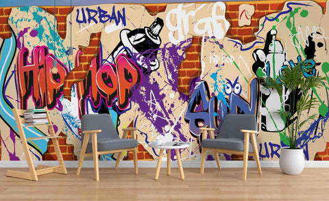3D Brick Wall Colourful Graffiti Letter Wall Mural Wallpaper ZY D15- Jess Art Decoration