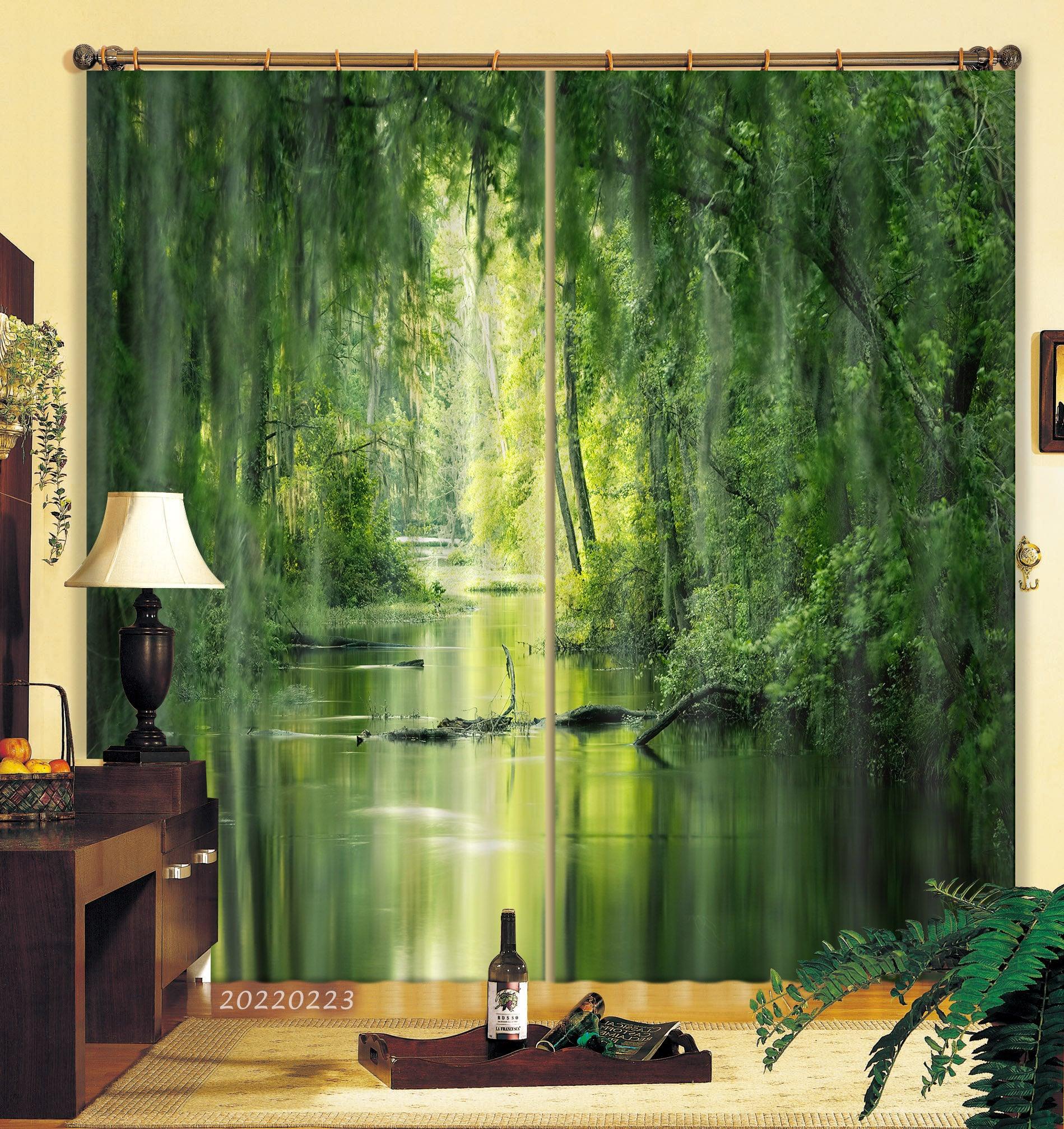 3D Tropical Rainforest Green River Scenery Curtains and Drapes GD 2402- Jess Art Decoration