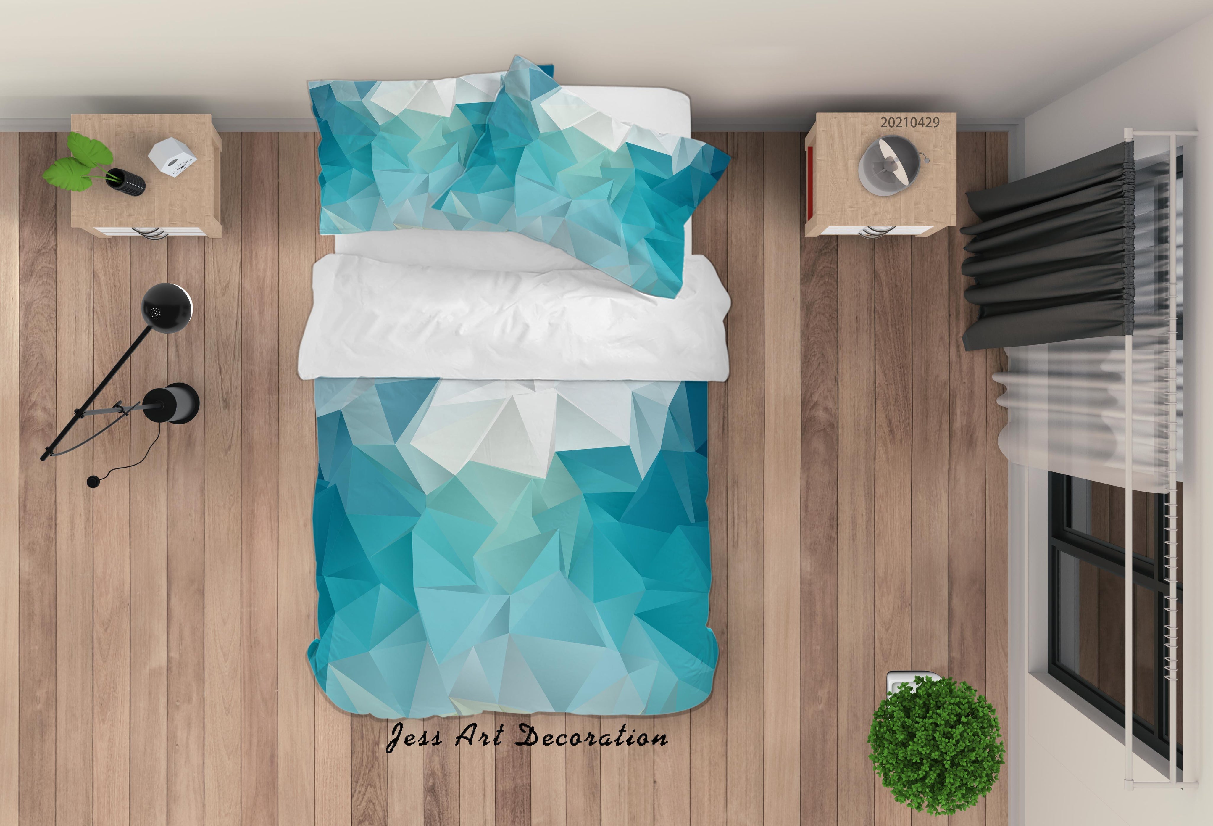 3D Abstract Blue Geometric Pattern Quilt Cover Set Bedding Set Duvet Cover Pillowcases 234- Jess Art Decoration